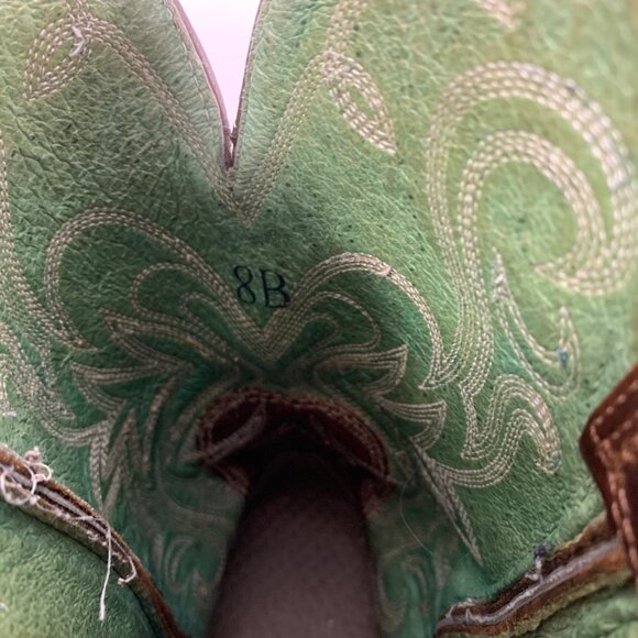 ARIAT 15834 Legend Square Toe Brown Leather Green INT Pull On Western Boots SZ 8 - Picture 8 of 10